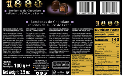 1880 Bombones de Chocolate Rellenos de Dulce de Leche 100g
