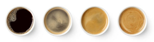 Cups of coffee, espresso, cappuccino and latte
