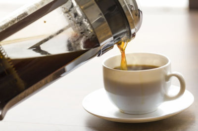 Cafe Pilao Descafeinado Coffee brewing in a French press