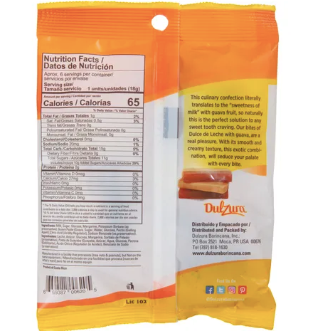 Dulzura bag dulce de leche guava snacks nutrition facts 