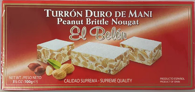 El Belen Turron Duro Mani (Peanut Brittle Nougat) Box 5.3oz - Supreme Quality - Spain
