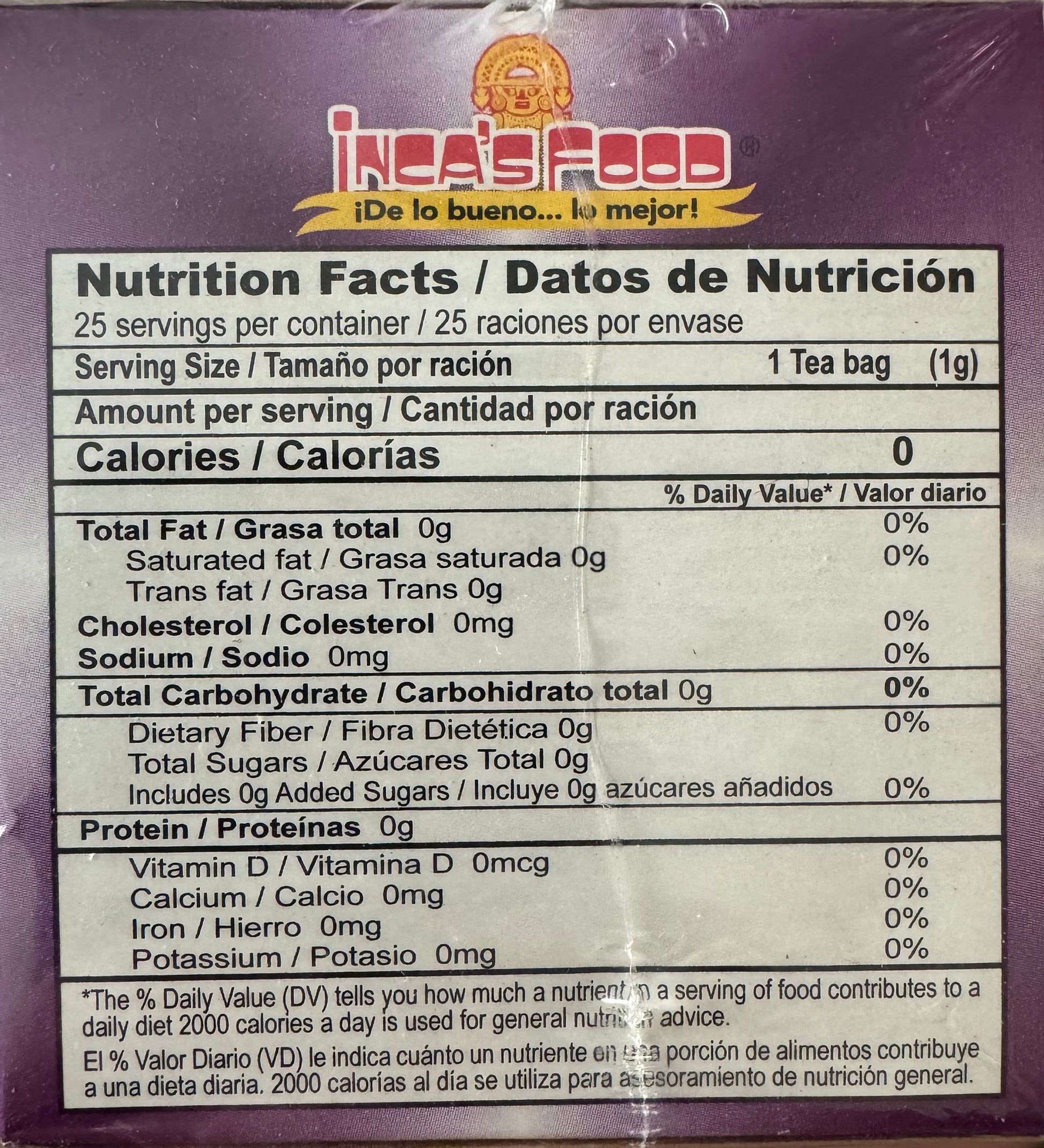 Inca's food boldo tea nutrition facts