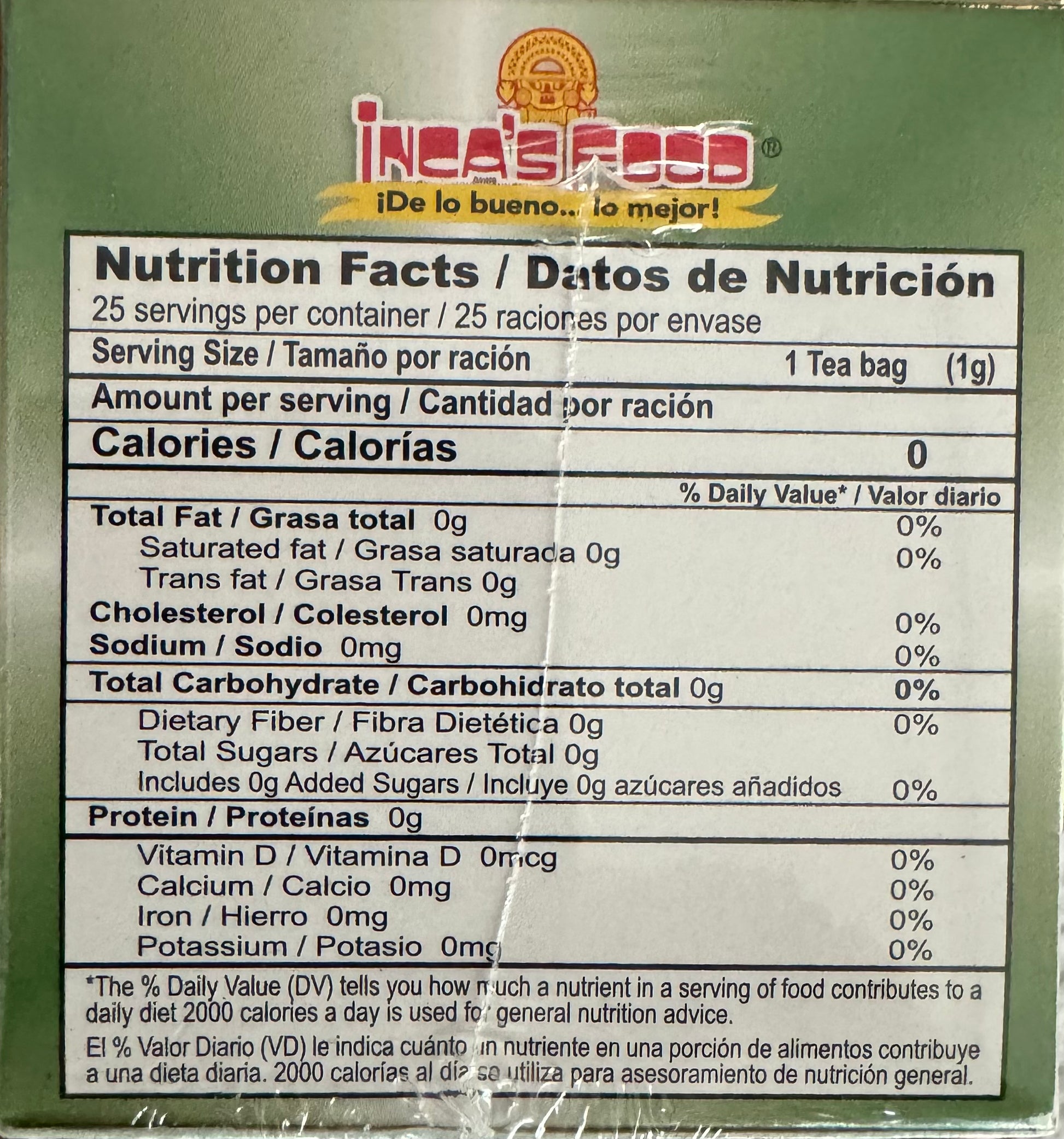inca's food llanten tea bag nutrition facts