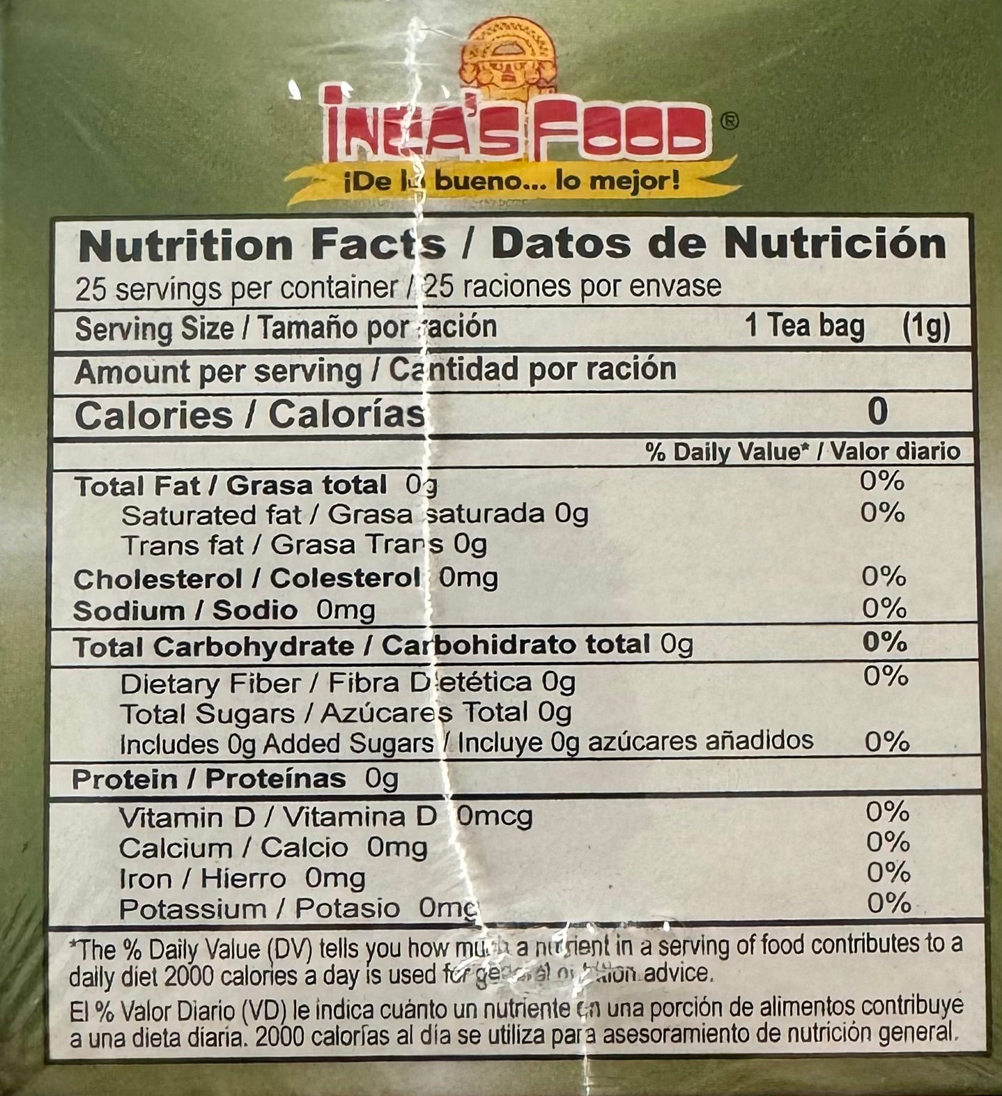 Inca's Food Té Bronquiosan Bronchial Aid Blend nutrition facts