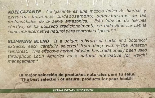 Back of box of Nuestra salud slimming blend 