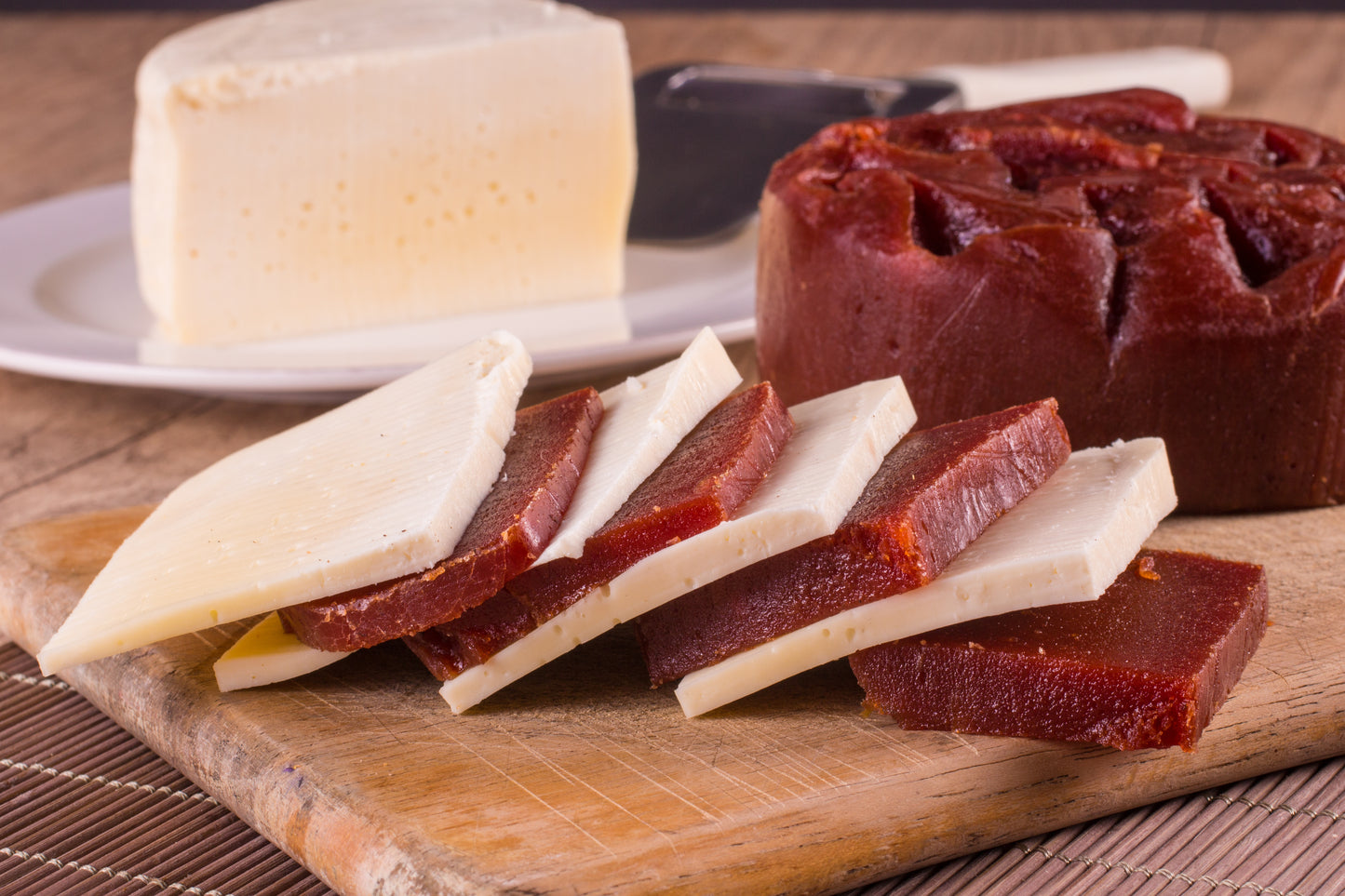 Goiabada Cascao Brazilian Guava Dessert with cheese on a wooden table