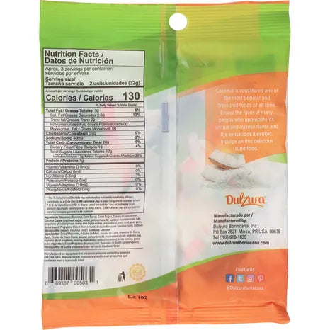 Nutrition facts of Dulzura coconut bocaditos
