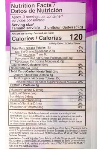 dulzura coconut pineapple bocaditos nutrition facts