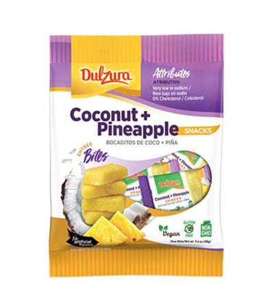 Bag of Dulzura coconut and pineapple snacks