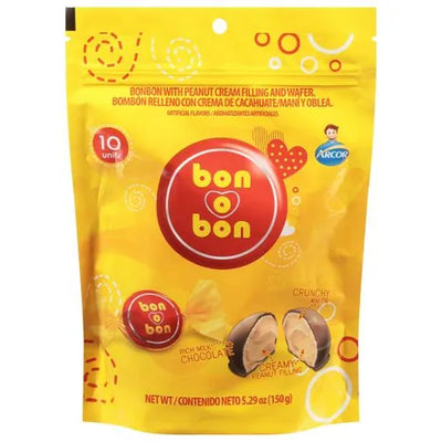 Bon o Bon Chocolate covered bonbons with Peanut Cream Filling and Wafers Containing Approx. 10 pieces - Argentina