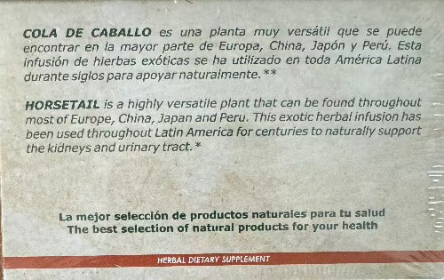Back of Nuestra Salud horsetail tea box