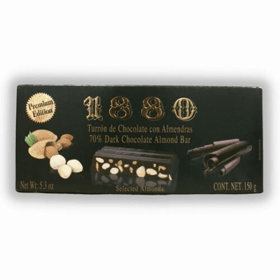 1880 Turrón de Chocolate con Almendras 70% Dark Chocolate Almond Bar 5.3 oz