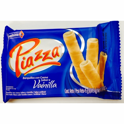 Colombina Piazza Barquillos con Crema Sabor a Vanilla (Wafer Rolls Filled with Vanilla Cream) 10 units - NET WT1.58oz