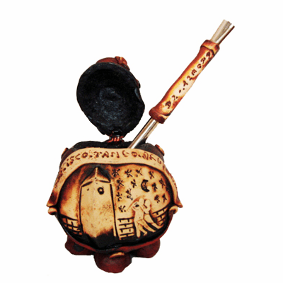 Combinado de Mate & Bombilla "TANGO-BUENOS AIRES" Bombilla con Adorno y Mate Tallado a Mano y Barnizado