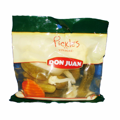 DON JUAN Vegetales Encurtidos (Pepinos, Cebolla, Coliflor, Zanahoria) en Vinagre bag of 400 grs.