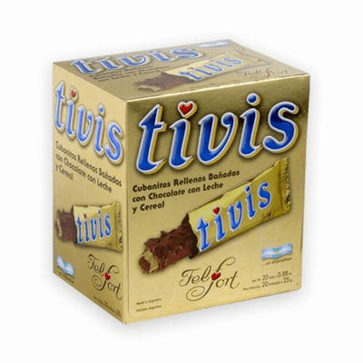Felfort Tivis Cubanitos Rellenos Chocolate Con Leche Y Cereal Net.Wt 20 Units of 25Gr
