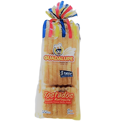Guadalupe Tostados sabor mantequilla 21 unidades (Artificially Flavored Butter Toasts 21 pieces) NET WT. 9oz
