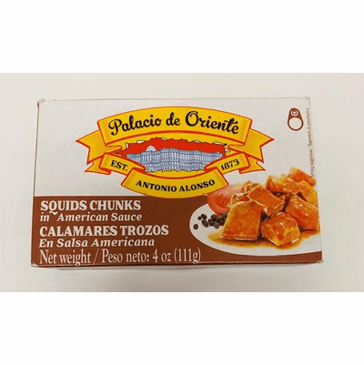 Palacios de Oriente Squid Chunk In American Sauce Net.Wt 4 oz