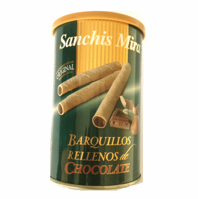 Sanchis Mira Barquillos Rellenos de Chocolate (Wafer Sticks Filled with Chocolate) Approximately 32 units 200g