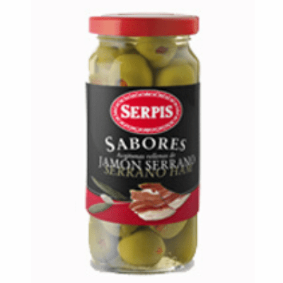 Serpis Aceitunas Verdes Rellenas con Jamon Serrano 8.29 oz.