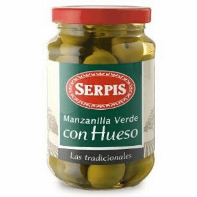 Serpis Manzanilla Verde con Hueso (Whole Olives) NET WT 340g