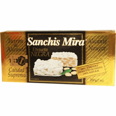 Sanchis Mira Turron Alicante, Etiqueta Negra, Calidad Suprema 200 grs. (7oz.)