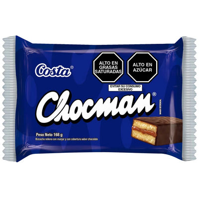 Costa Chocman Cake with caramel filling and chocolate flavor coating Net.Wt 168g. Costa Chocman Cookies Bag with 6 units