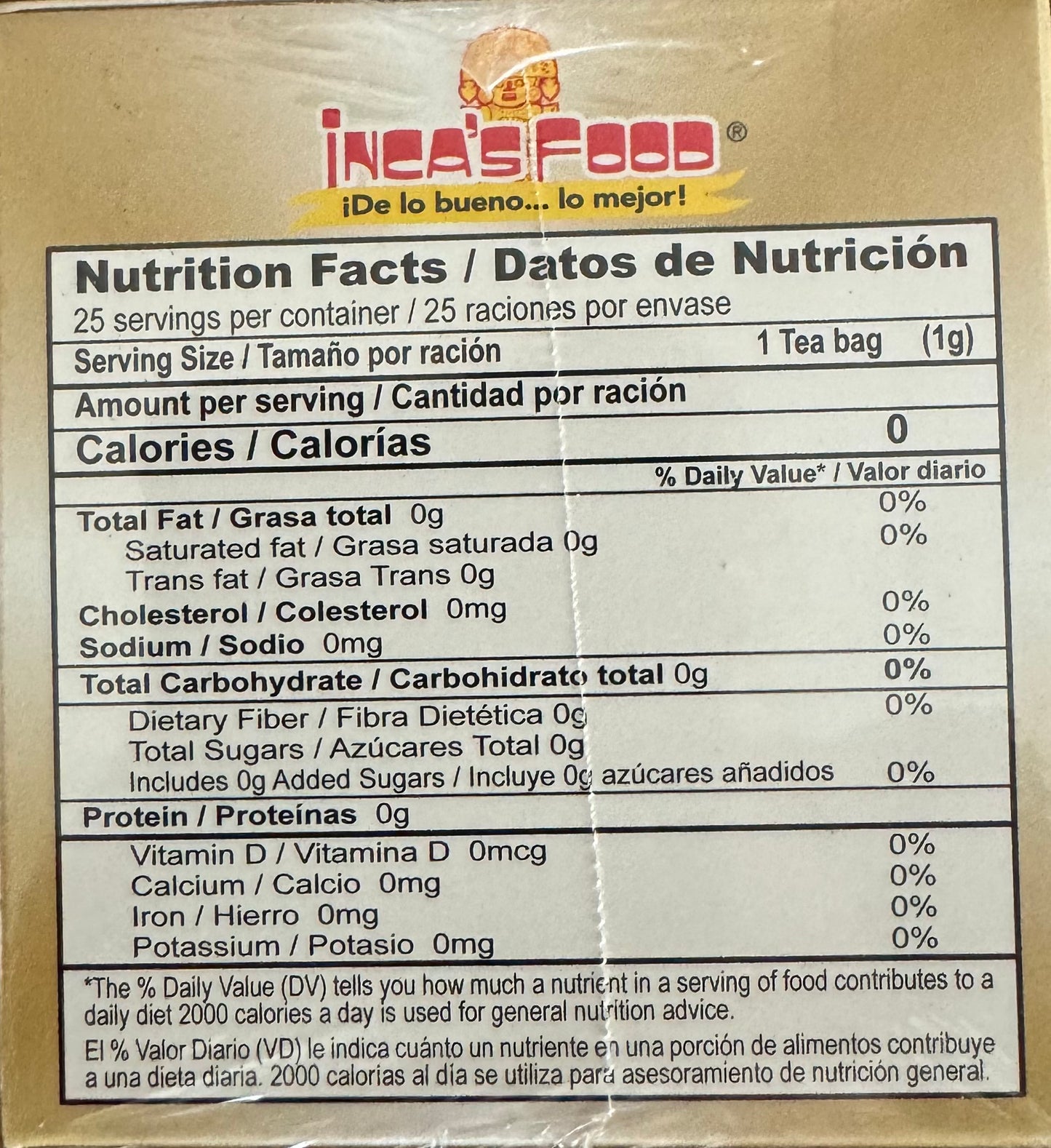 Inca's Food Té Maca nutrition facts