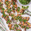 Baked mushrooms with chimichurri sauce, bowl of alicante chimichurri