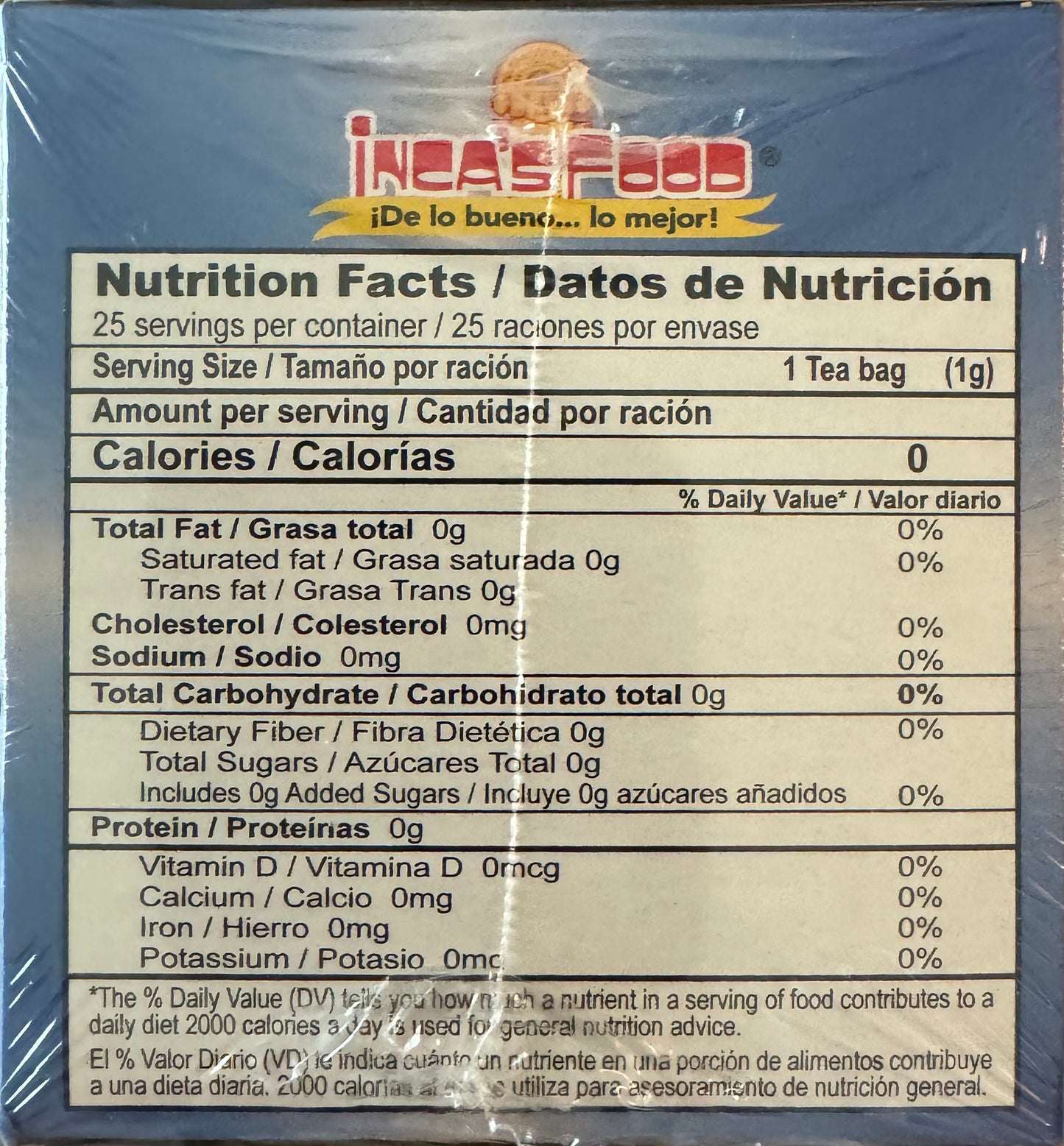 Nutrition facts of inca's food té prostasan