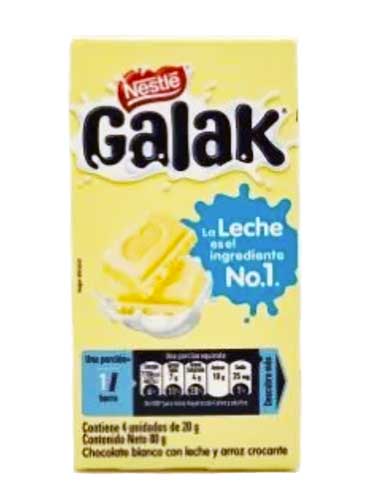 Nestle Galak Chocolate Blanco con leche y arroz crocante 80g (4 unidades)