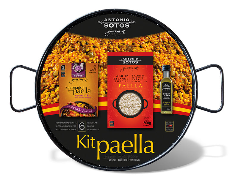Antonio Sotos Gourmet Paella Kit with Authentic Enamelled Spanish Paella Pan - Makes 6 Servings