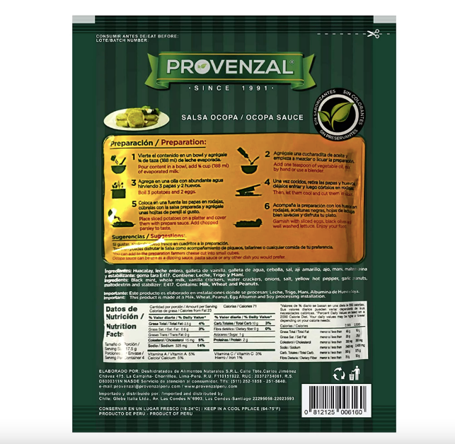 Provenzal Salsa Ocopa Sauce Seasoning Mix 2.4 oz