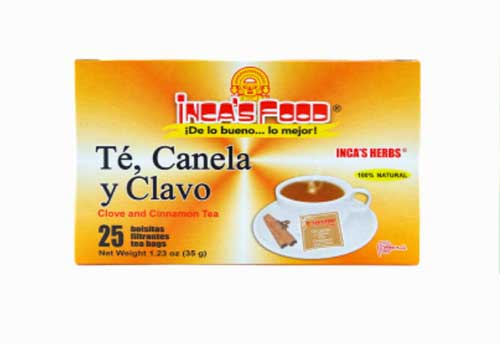 box of inca's food té, canela y clavo tea bags