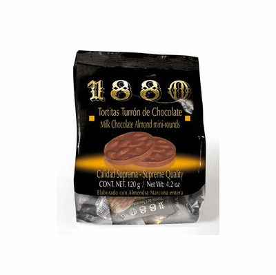 1880 Tortitas Turron de Chocolate (Milk Chocolate Almond Mini Rounds) 120 grs