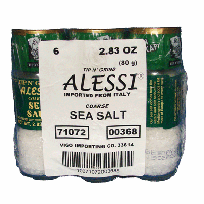 Alessi Tip & Grind Sal de Mar Gruesa Importada De Italia 6 Cannisters Of 2.83 oz. Each