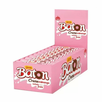 Baton Garoto Creme Morango (Chocolate with Creamy Strawberry Flavour) Milk Chocolate 30x0.56oz.- 480g