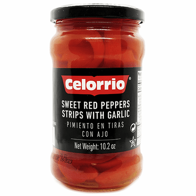 Celorrio Sweet Red Peppers Strips With Garlic Net.Et 10.2 Oz