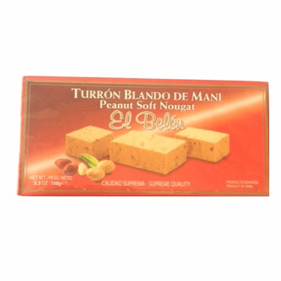 El Belen Turron Blando de Mani (Peanut Soft Nougat) Box 5.3 oz - Supreme Quality - Spain