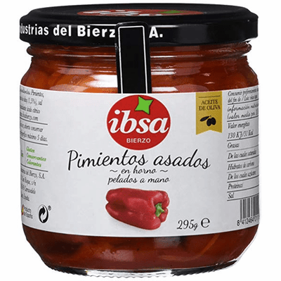 Ibsa Roasted Peppers Hand Peeled ( Pimientos Asados en Horno ) Net. Wt 295g