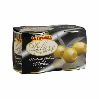 La Española Duo Aceitunas Rellenas Anchoas (Twin Pack Olives Stuffed with Anchioves) Two Easy Open Cans of 200g Each