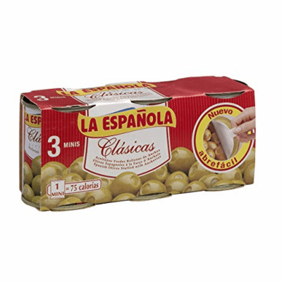La Española Tripack Aceitunas Rellenas con Anchoa (Three Pack Olives Stuffed with Anchovies) Three Easy Open Cans of 120g each