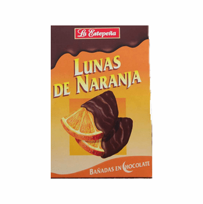 La Estepeña Lunas de Naranja Bañadas en Chocolate (Oranges Slices Covered in Chocolate) Box 120g