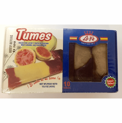 La Fe / Su Sabor Tumes Dulce de Leche y Pasta de Guayaba (Milk Caramel and Guava Paste) package 15.8oz Containing 10 Pieces