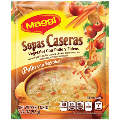 Maggi Sopas Caseras Vegetales con Pollo y Fideos (Homestyle Soups with Vegetables Chicken and Pasta) Sachet 3.24oz