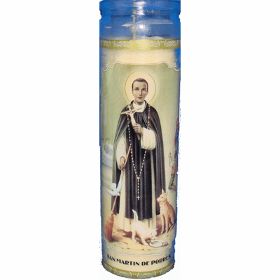 SAN MARTIN de PORRES Vela para Oracion Envase de Cristal