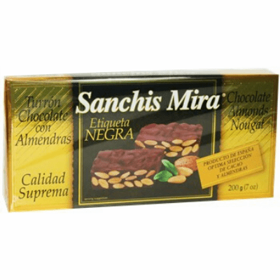 Sanchis Mira Turron Chocolate con Almendras (Chocolate Almonds Nougat) 200g