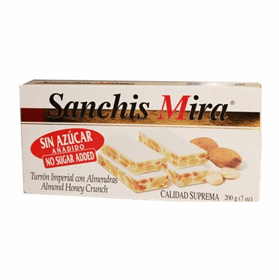 Sanchis Mira Turron Imperial con Almendras Calidad Suprema Sin Azucar Anadido 200g (7oz)