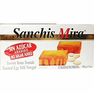 Sanchis Mira Turron Yema Tostada Sin Azucar (Toasted Egg Yolk Nougat) - Net.Wt 7oz