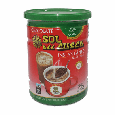 Sol Del Cusco Chocolate Instantaneo Sabor Clavo y Canela Net.Wt 220 Gr